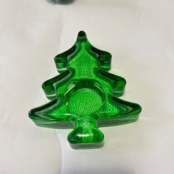 Lot of 4 Glass Christmas Tree Tealight Holders Votive Candle Decor Green & Clear - Picture 5 of 12